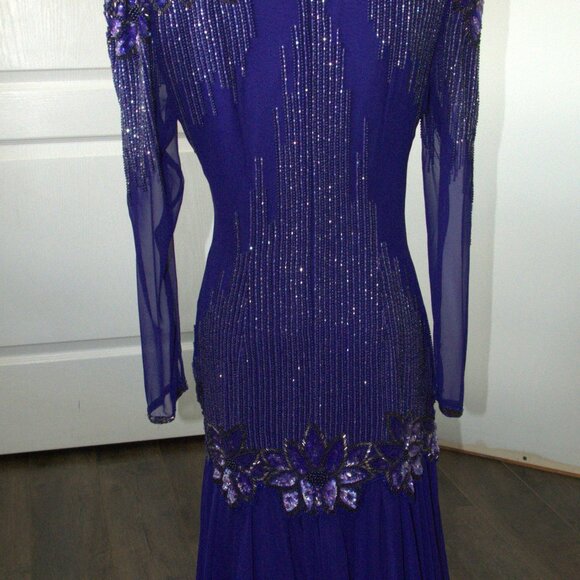 Vintage Para Purple Beaded and Sequin Midi Dress with a Sheer Layered size 6 - Picture 2 of 7